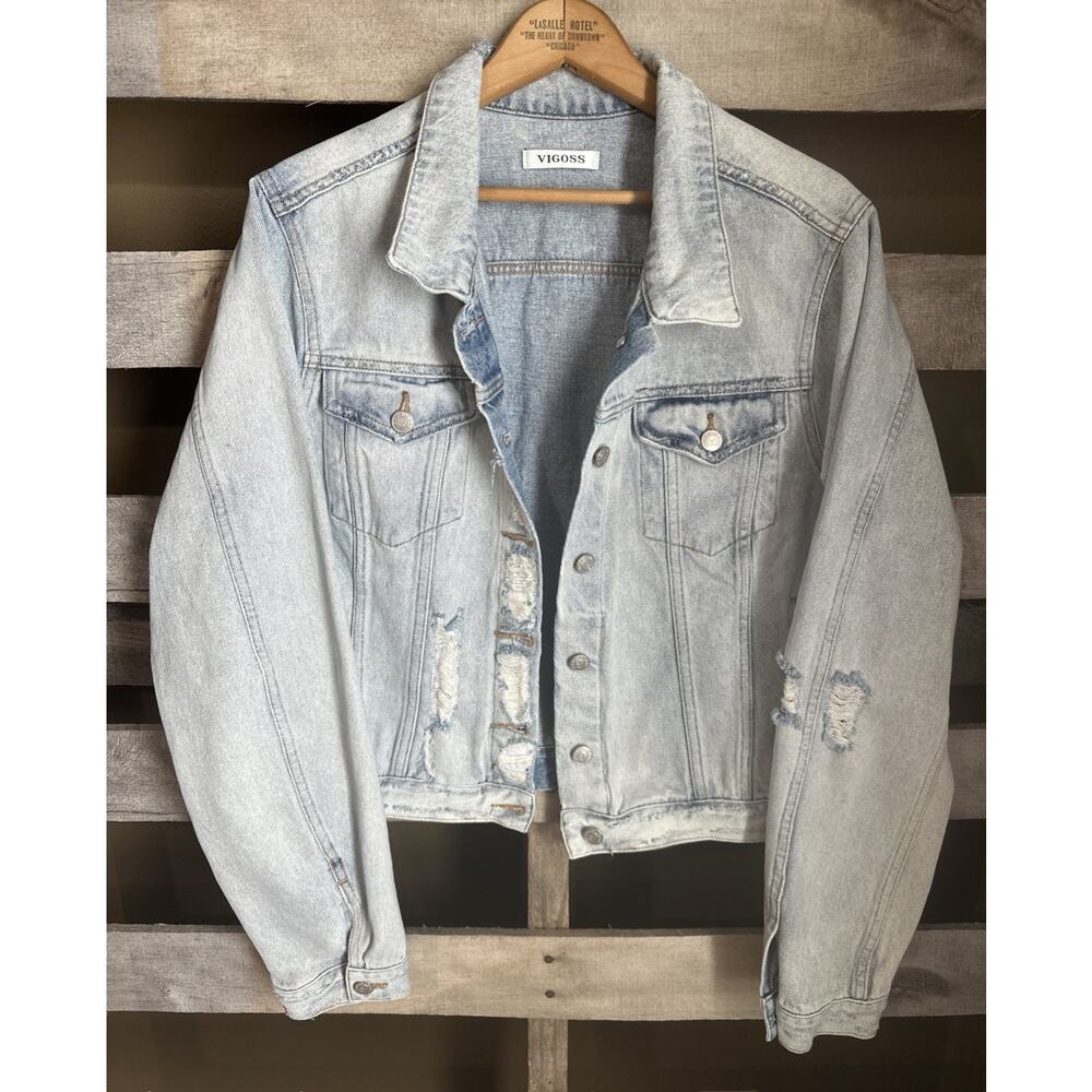 Vigoss Light Wash Denim Jean Jacket Size XL Button Closure Pockets
